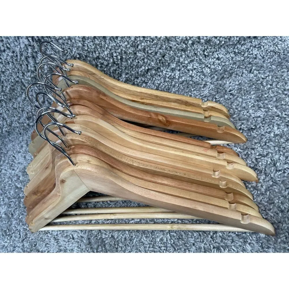 Wooden Clothes Hangers 12 Piece Swivel Hook Non Slip Notches Home Closet
